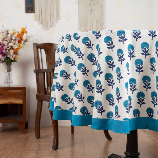 Cotton Round Table Cover Blue Booti Block Print 1 (6831746154595)