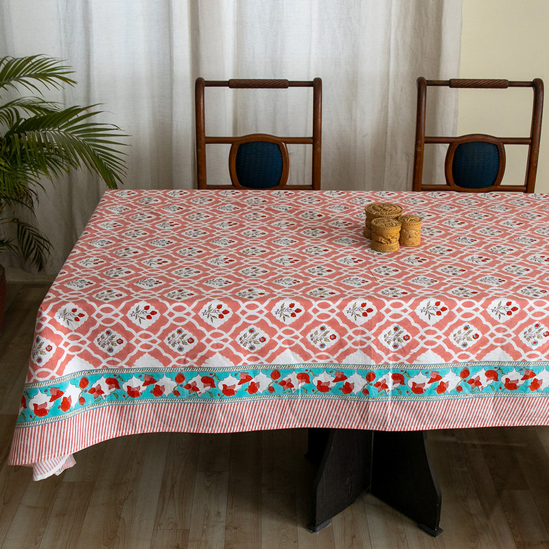 Cotton Table Cover Peach Mughal Jaali Block Print 2 (6692996808803)