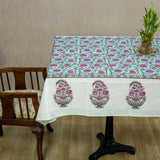 Fine Cotton Table Cover Pink Green Floral Jaal Block Print (6693486395491)