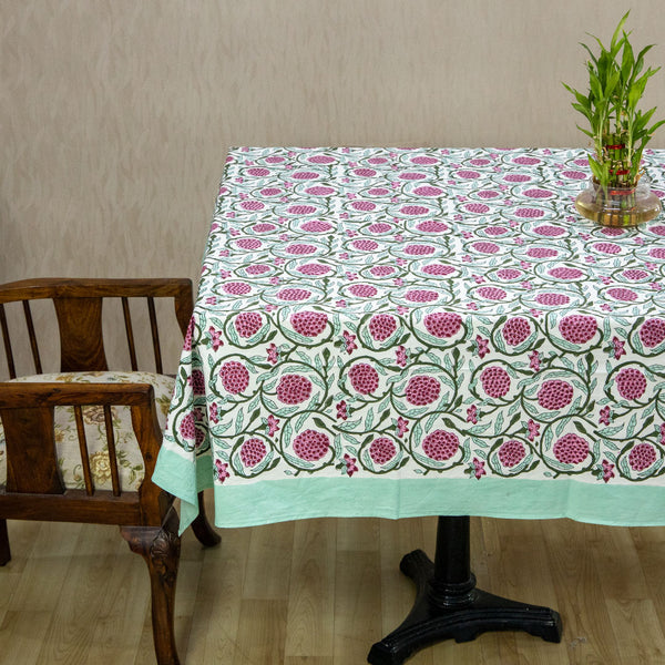 Fine Cotton Table Cover White Pink Floral Jaal Block Print (6693486428259)