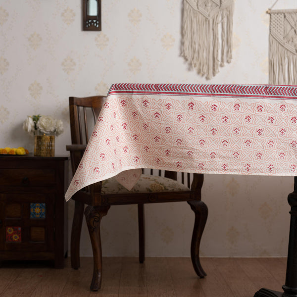 Cotton Table Cover Peach Turquoise Boota Block Print 3 (6744318902371)