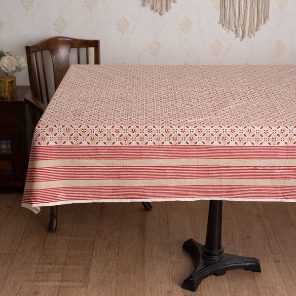 Cotton Table Cover Chikoo Red Geometric Block Print (6744319000675)
