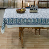 Cotton Table Cover Blue White Floral Jaal Block Print 3 (6550098935907)