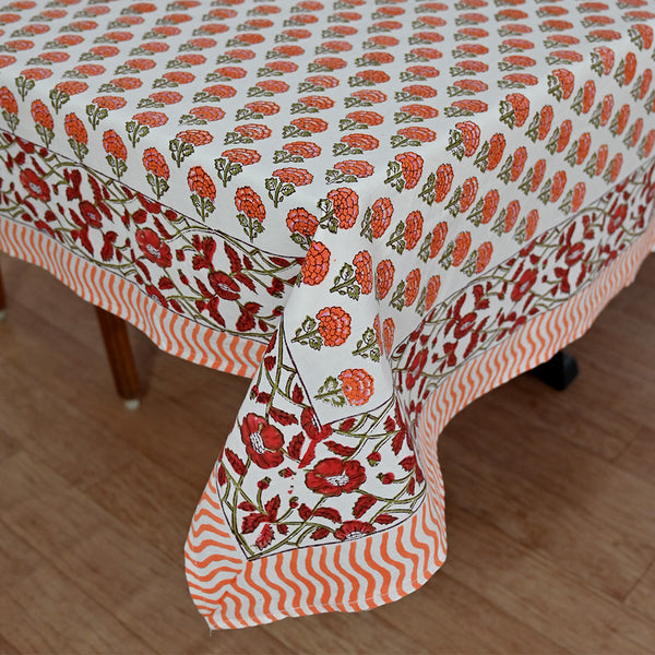 Cotton Table Cover Orange Booti Block Print (6689274724451)