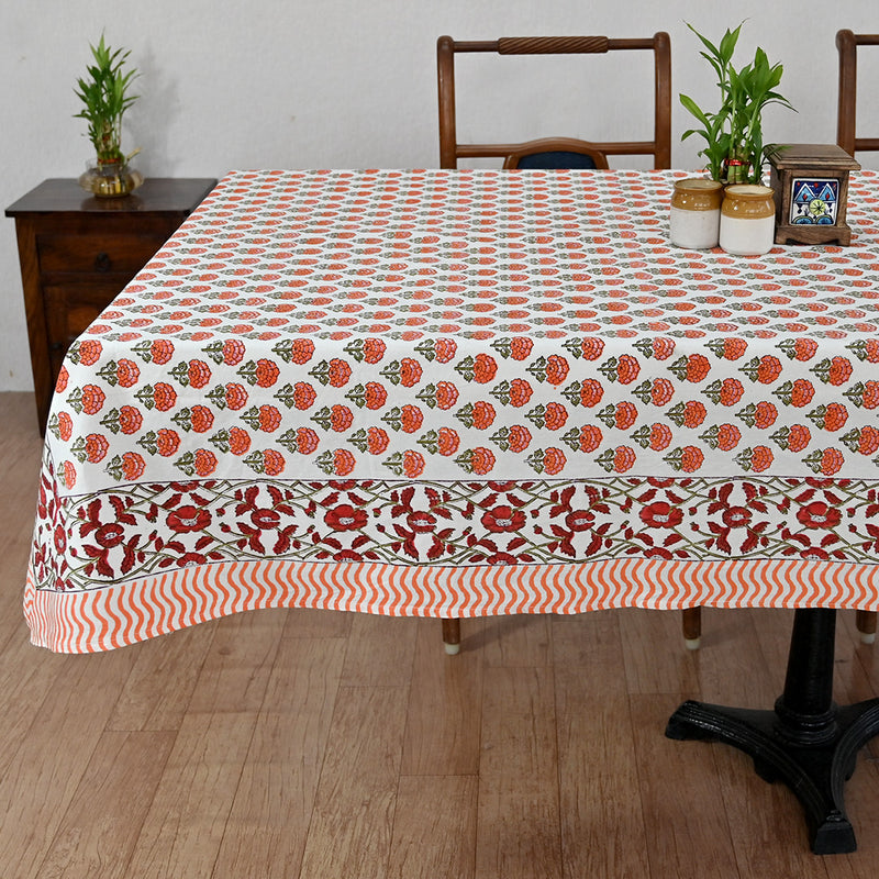 Cotton Table Cover Orange Booti Block Print 1 (6689274724451)