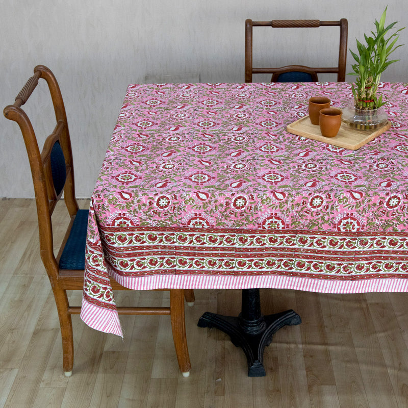 Cotton Table Cover Pink Red Anar Jaal Block Print 1 (6689274167395)