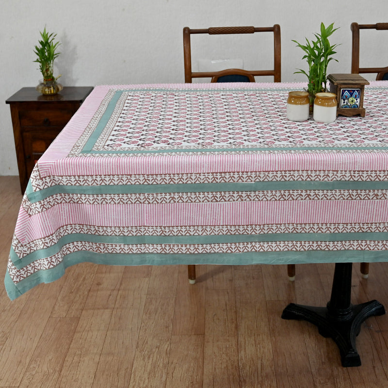 Cotton Table Cover Grey Pink Booti Block Print 1 (6691625107555)