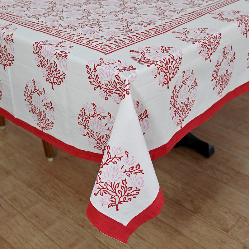 Cotton Table Cover Red Pink Jaal Block Print (6691625205859)