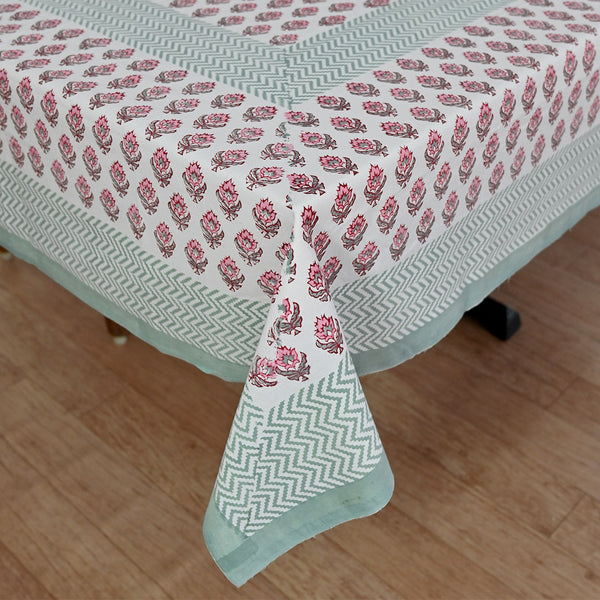 Cotton Table Cover Grey Pink Booti Block Print (6691625271395)