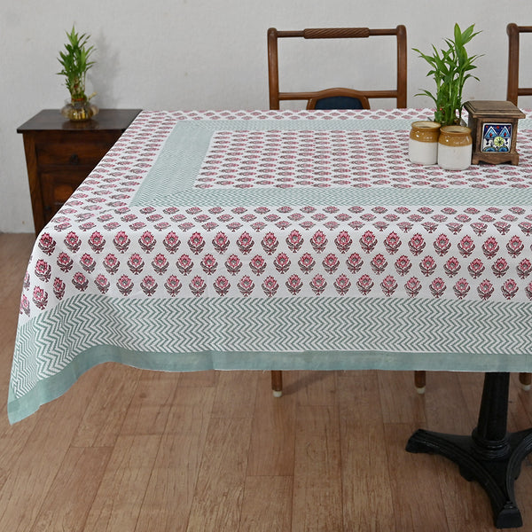 Cotton Table Cover Grey Pink Booti Block Print 1 (6691625271395)