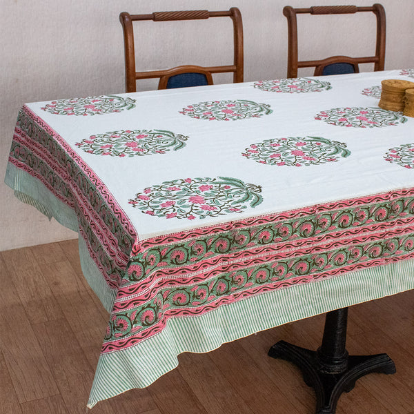 Cotton Table Cover Pink Green Guldasta Block Print (6692729192547)