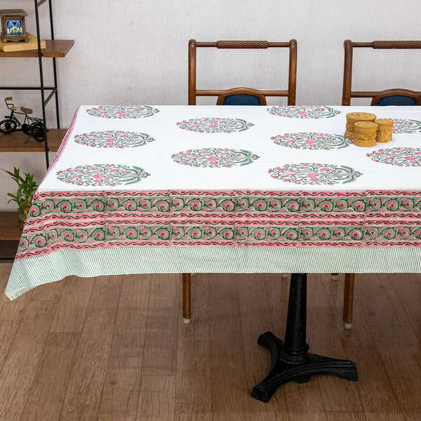 Cotton Table Cover Pink Green Guldasta Block Print 1 (6692729192547)