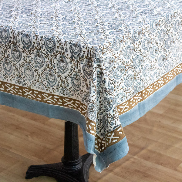 Cotton Table Cover Grey Brown Leaf Jaal Block Print (6689292320867)