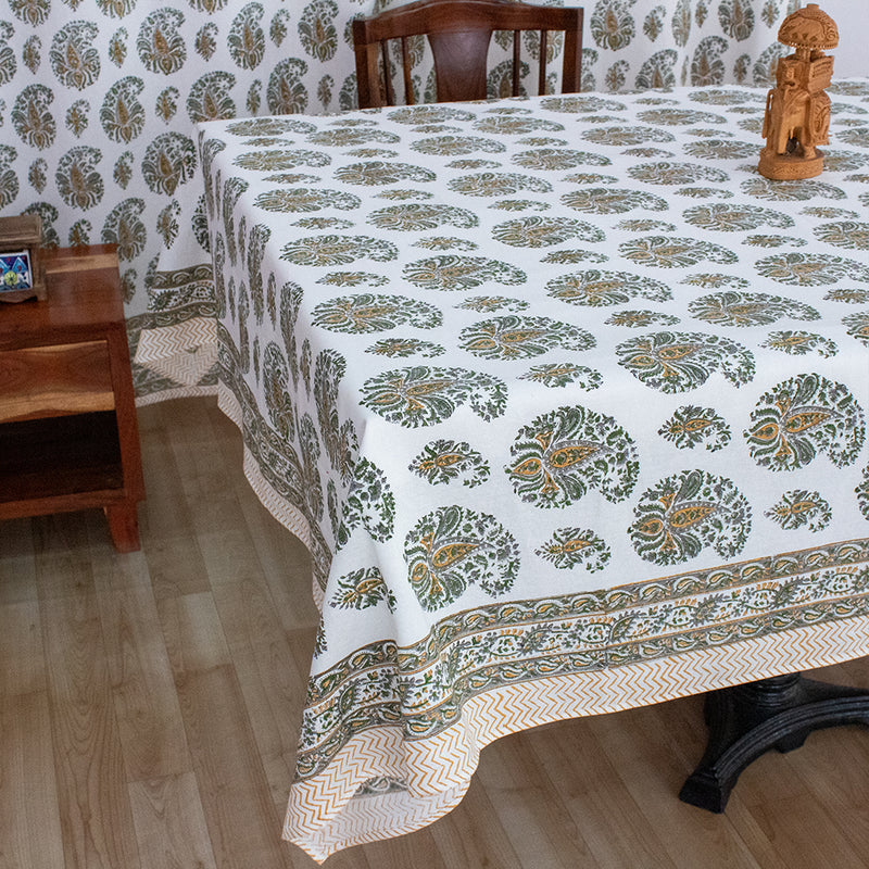 Cotton Table Cover Grey Brown Paisley Block Print (6689285505123)