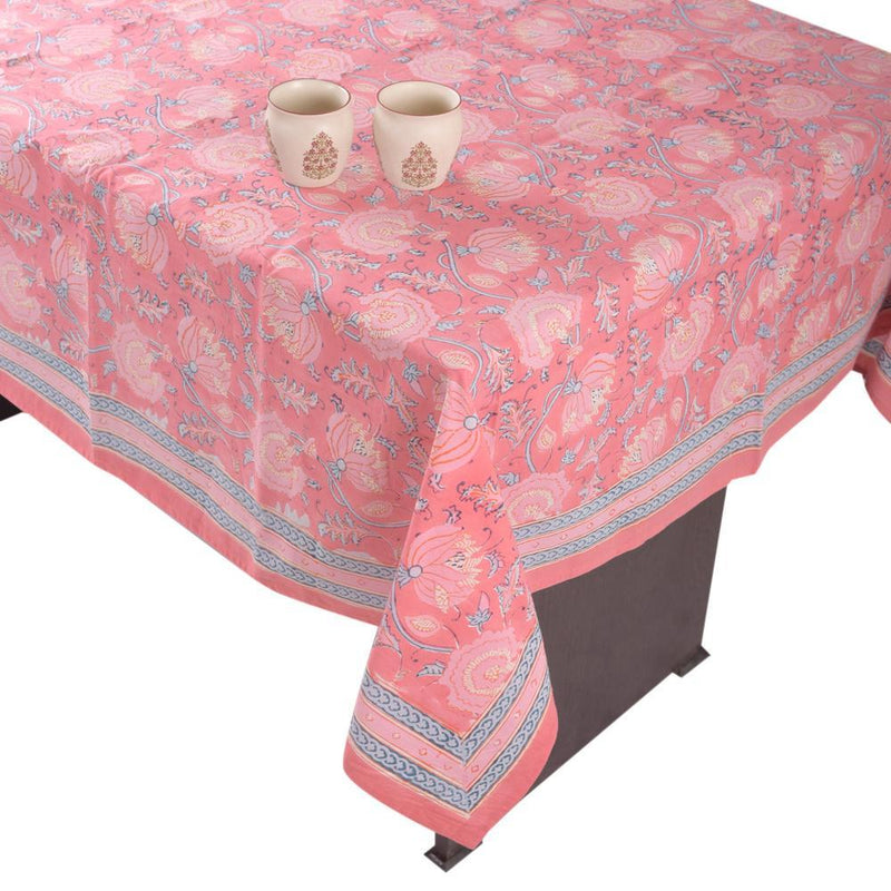 Cotton 4 Seater Table Cover Pink Floral Jaal Block Print (6591755944035)
