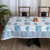 Cotton Table Cover Turquoise Elephant Block Print 2 (6691624616035)
