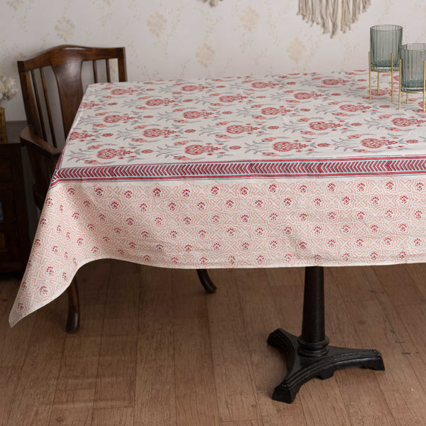 Cotton Table Cover Peach Turquoise Boota Block Print (6744318902371)