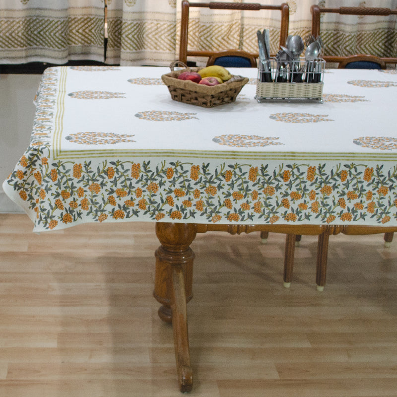 Cotton Table Cover Orange Grey Floral Boota Block Print 1 (6692996710499)
