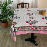 Cotton Table Cover Pink Grey Tulip Boota Block Print (6550099460195)
