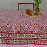 Cotton Table Cover Pink Red Anar Jaal Block Print (6689274167395)
