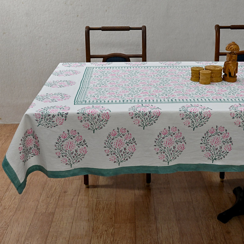 Cotton Table Cover Pink Green Boota Block Print 1 (6691625173091)