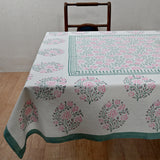 Cotton Table Cover Pink Green Boota Block Print (6691625173091)