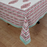 Cotton Table Cover Pink Grey Floral Motif Block Print (6691625402467)