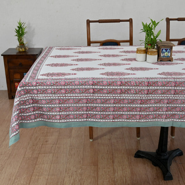 Cotton Table Cover Pink Grey Floral Motif Block Print 1 (6691625402467)