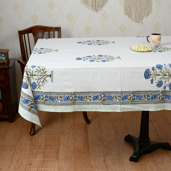 Cotton Six Seater Table Cover Blue Green Boota Block Print (6755573792867)