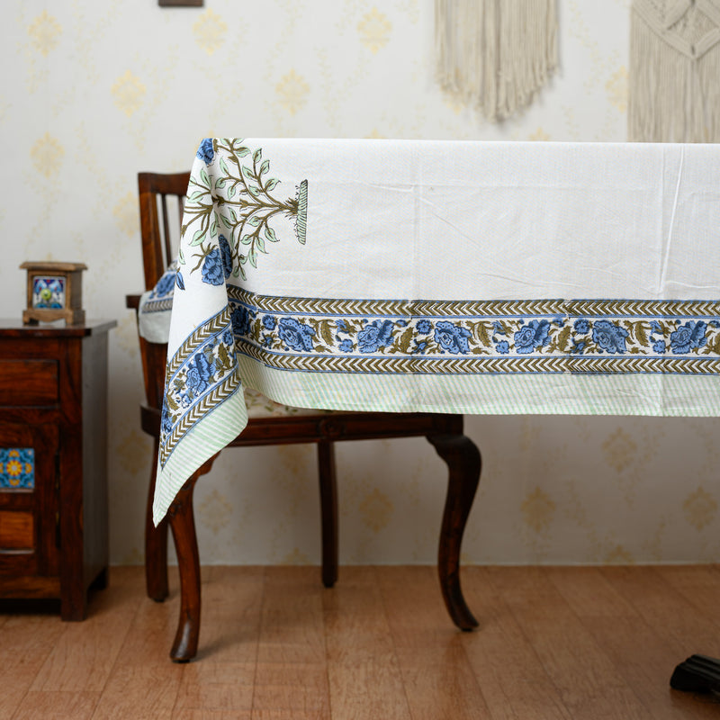 Cotton Six Seater Table Cover Blue Green Boota Block Print 1 (6755573792867)