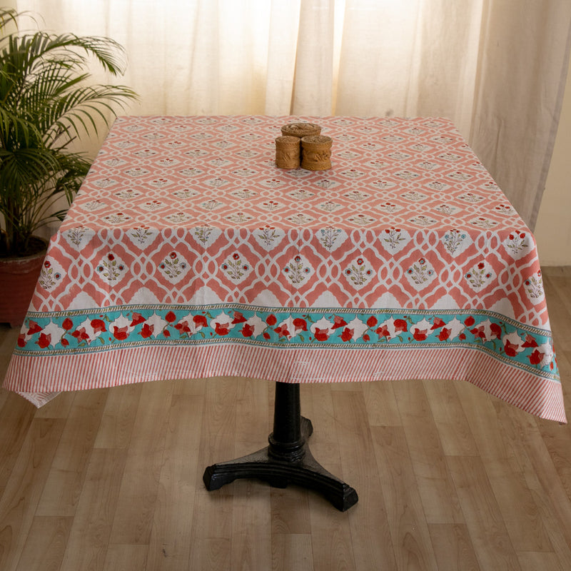 Cotton Table Cover Peach Mughal Jaali Block Print 3 (6692996808803)