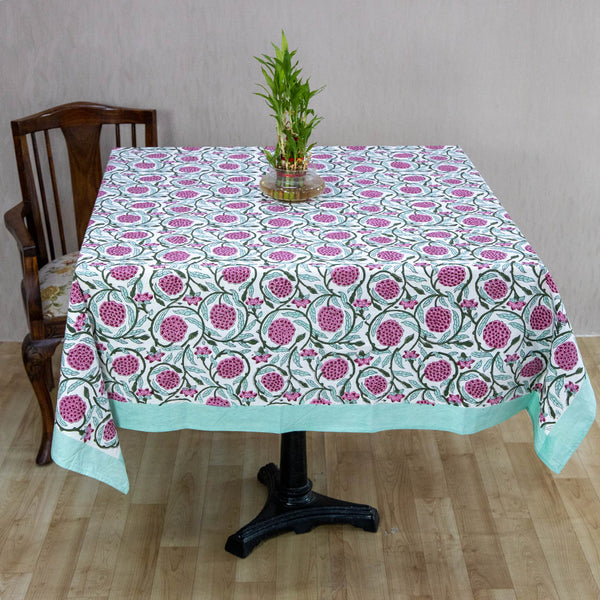 Fine Cotton Table Cover White Pink Floral Jaal Block Print 1 (6693486428259)