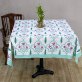 Fine Cotton Table Cover Pink Green Mughal Jaali Block Print 2 (6693486493795)