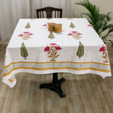 Cotton Table Cover Pink Brown Floral Boota Block Print 2 (6689292222563)