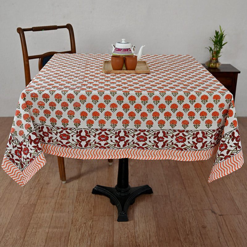 Cotton Table Cover Orange Booti Block Print 4 (6689274724451)