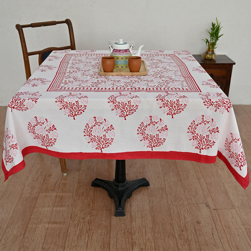 Cotton Table Cover Red Pink Jaal Block Print 2 (6691625205859)