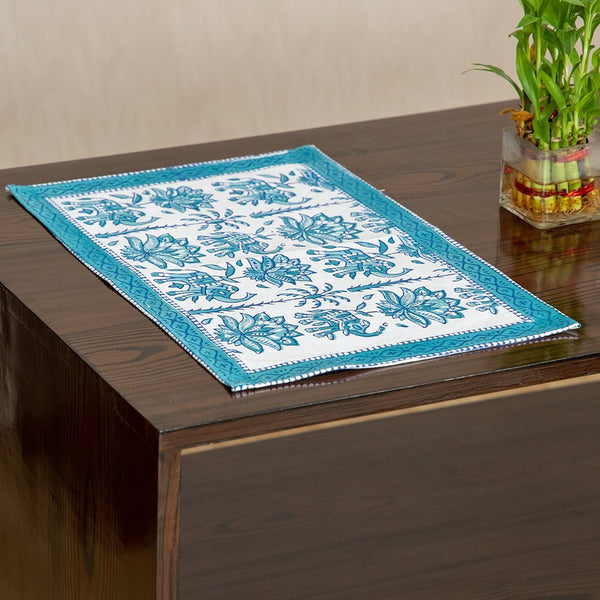 Canvas Table Mat Sea Green Elephant Block Print (6629397626979)