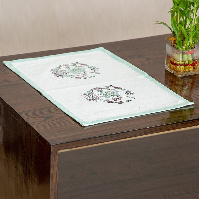 Canvas Table Mat Light Green Floral Jaal Block Print (6629397692515)