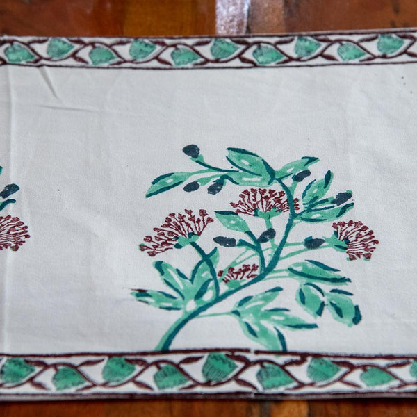 Canvas Table Mat Light Green Flower Stem Block Print 1 (6595517513827)