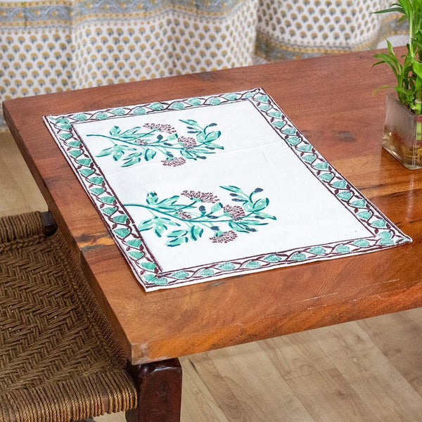 Canvas Table Mat Light Green Flower Stem Block Print (6595517513827)