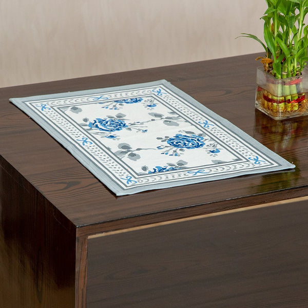 Canvas Table Mat Blue Grey Rose Print (6629398249571)