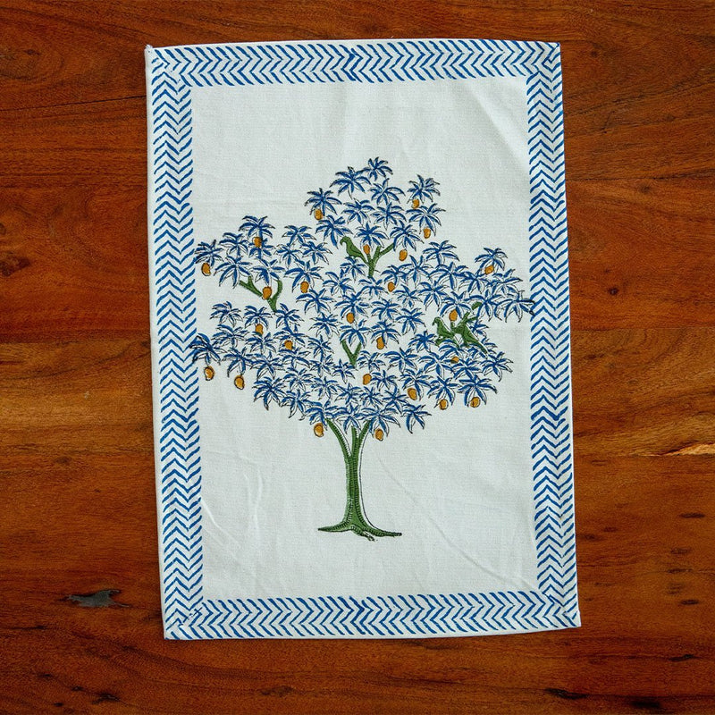 Canvas Table Mat Blue Green Mango Tree Boota Block Print (6649406718051)