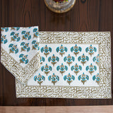 Canvas Table Mat and Napkin Turquoise Booti Block Print (6692713857123)