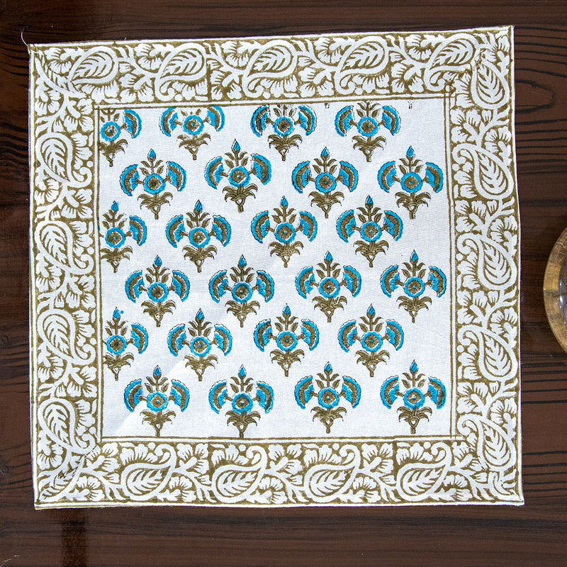 Canvas Table Mat and Napkin Turquoise Booti Block Print (6692713857123)