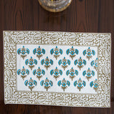 Canvas Table Mat and Napkin Turquoise Booti Block Print (6692713857123)
