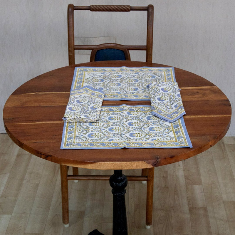 Canvas Table Mat with Napkin Yellow Purple Floral Jaali Print (6649406881891)