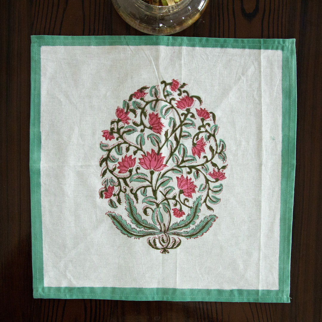 Canvas Table Mat and Napkin Set Pink Green Guldasta Block Print (6744322015331)
