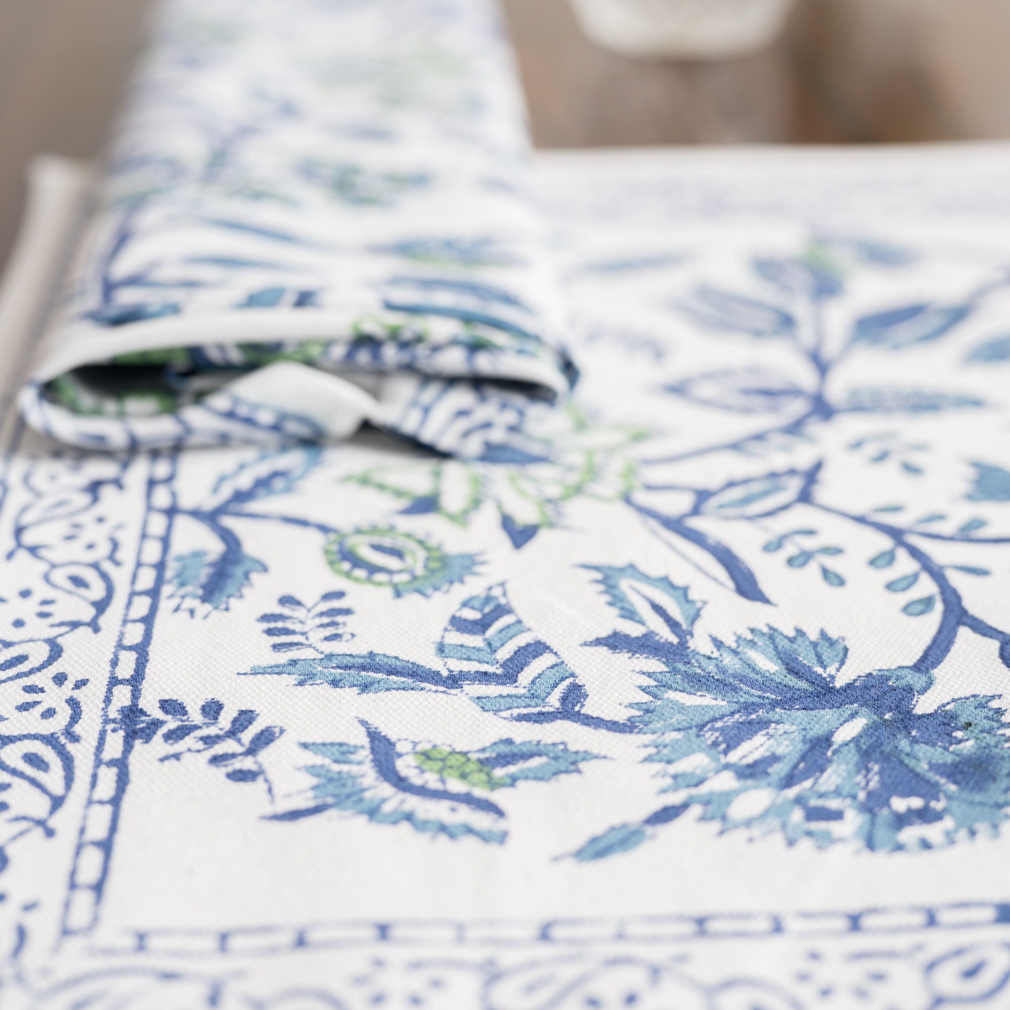 Canvas Table Mat and Napkin Set Blue Green Jaal Block Print 2 (6744322113635)
