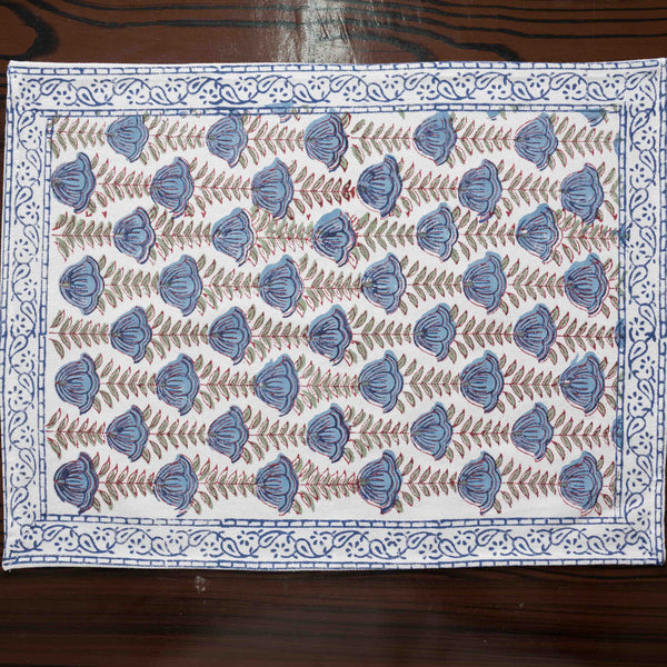 Canvas Table Mat and Napkin Set Blue Grey Bel Block Print 1 (6756773134435)