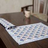 Canvas Table Mat and Napkin Set Blue Grey Bel Block Print (6756773134435)